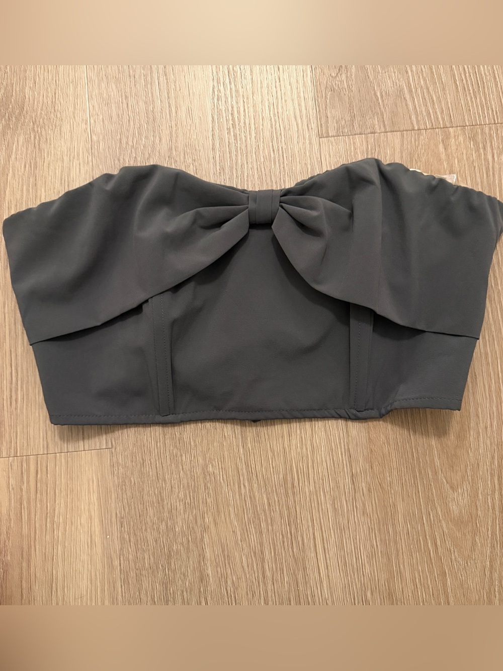 NWT Strapless Bow-Front Grey Corset Crop Top